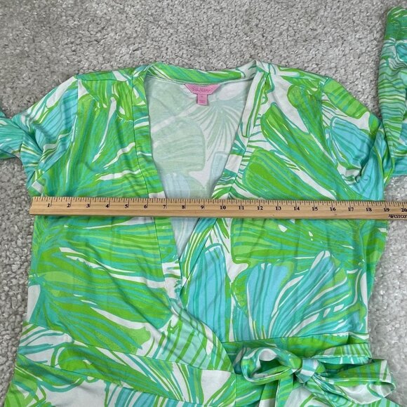 Lilly Pulitzer Karlie Wrap Romper Green Sheen Fronds - Picture 10 of 12